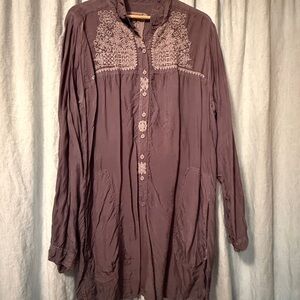 Johnny Was Men's Embroidered Button Down Shirt - Dark Purple